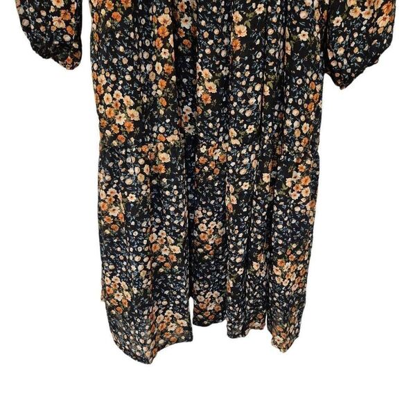 Hayden Women's Black/Orange/Ivory Poly Floral Lined Long Sleeve Dress - Picture 10 of 16